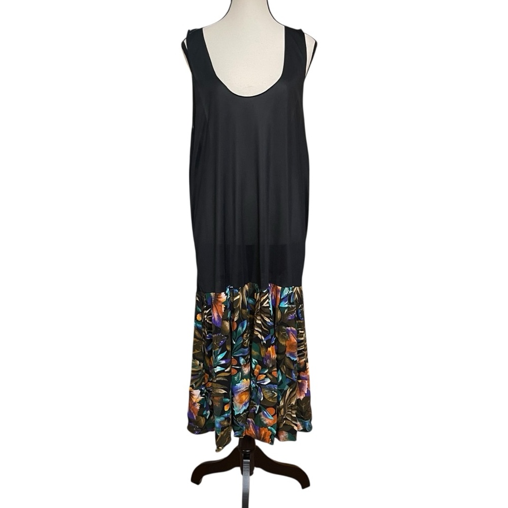 Sheer Black and Floral Sleeveless Scoop Neck Midi Sundress Swim Suit Cover Up